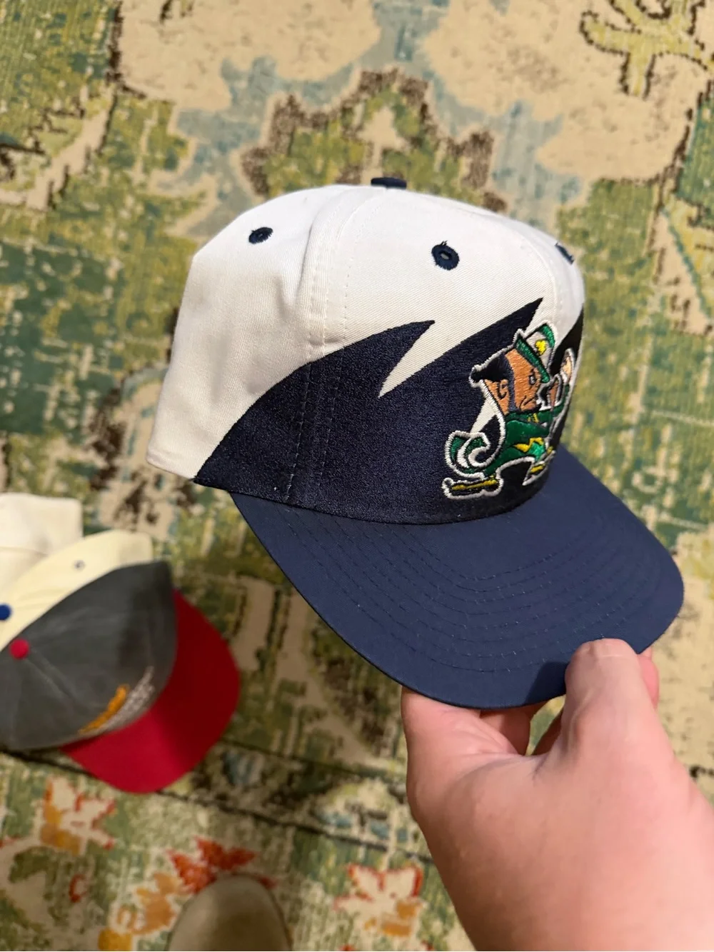 LOGO 7 White Navy Black Notre Dame Leprechaun Patch Snapback Hat